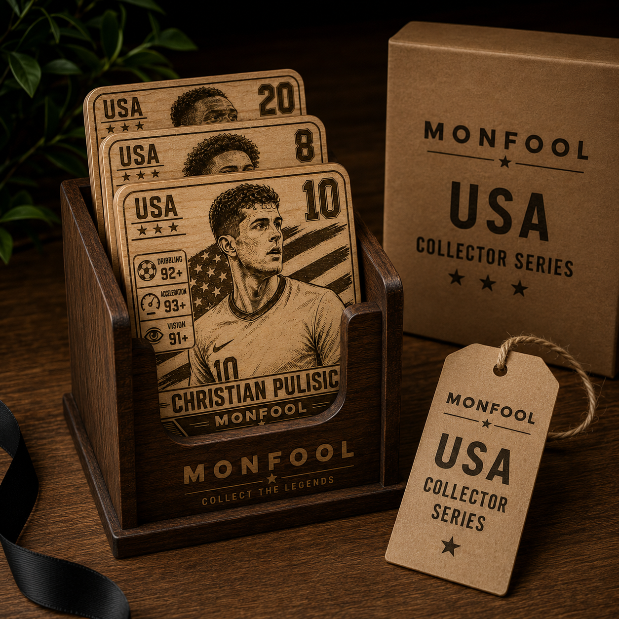 Monfool USA Collector Series — Christian Pulisic wood coaster set